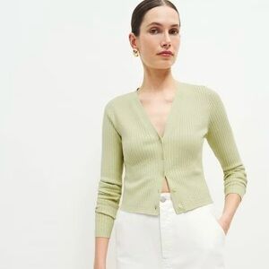 Reformation Gilda Ribbed V-neck Cardigan Sweater - Light Green